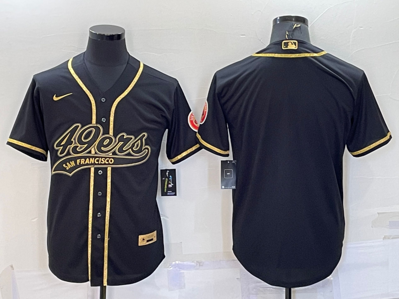 Men's Black Gold San Francisco 49ers Blank With Patch Cool Base Stitched Baseball Jersey